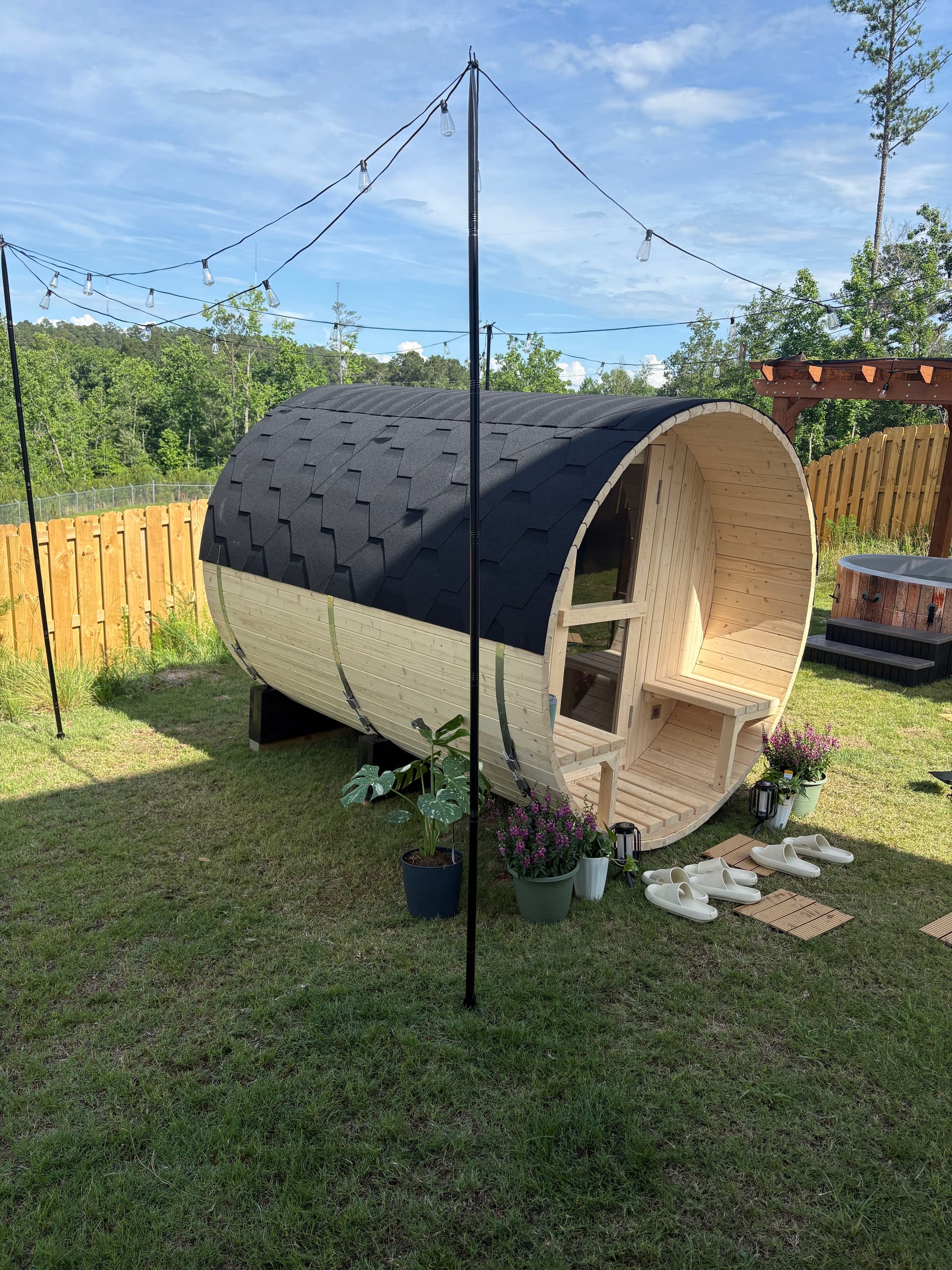 Backyard Barrel Sauna Build With Underground 240V Power image